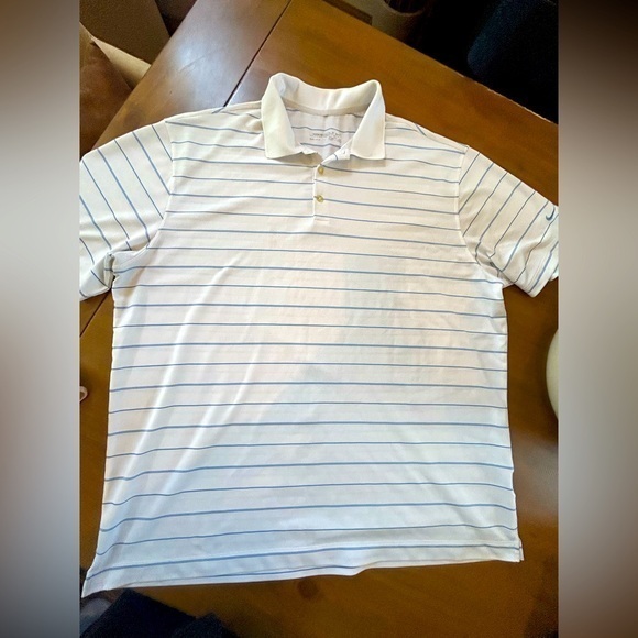 Nike Other - Nike Pro Golf Dri Fit White and Blue Striped Polo
